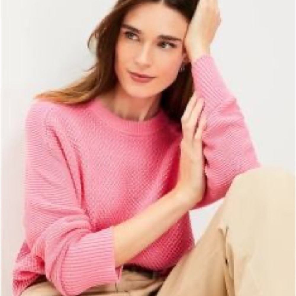 Textured Saddle Sleeve Sweater in Sweet Sugar Pink by Loft
